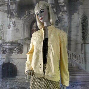 St. John Sport Jacket Yellow Size Large Embellished with Gold Squares